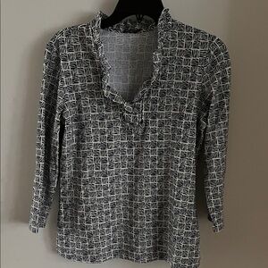 J. McLaughlin Durham Blue and White Geometric Blouse